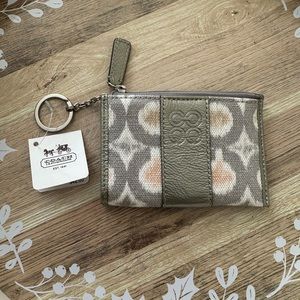 Coach Mini Keychain Card, ID Holder, Purse Wallet Gray Leather Canvas NWT